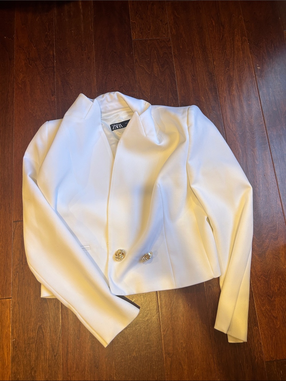 Zara Cream Cropped Double-Breasted Blazer with Gold Buttons
